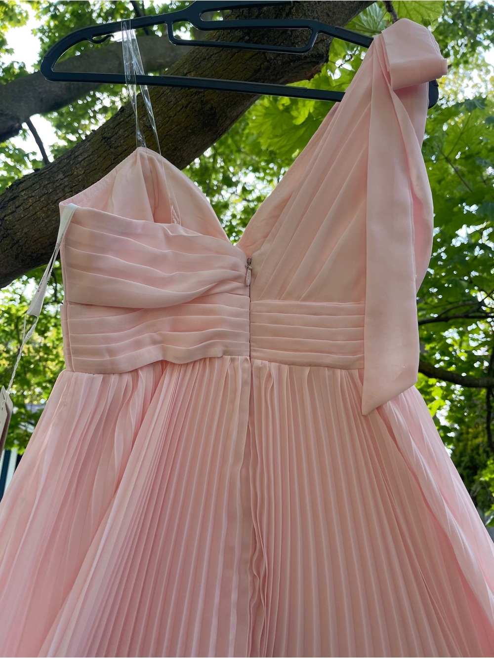 One-Shoulder Pleated Pink Full Length Prom